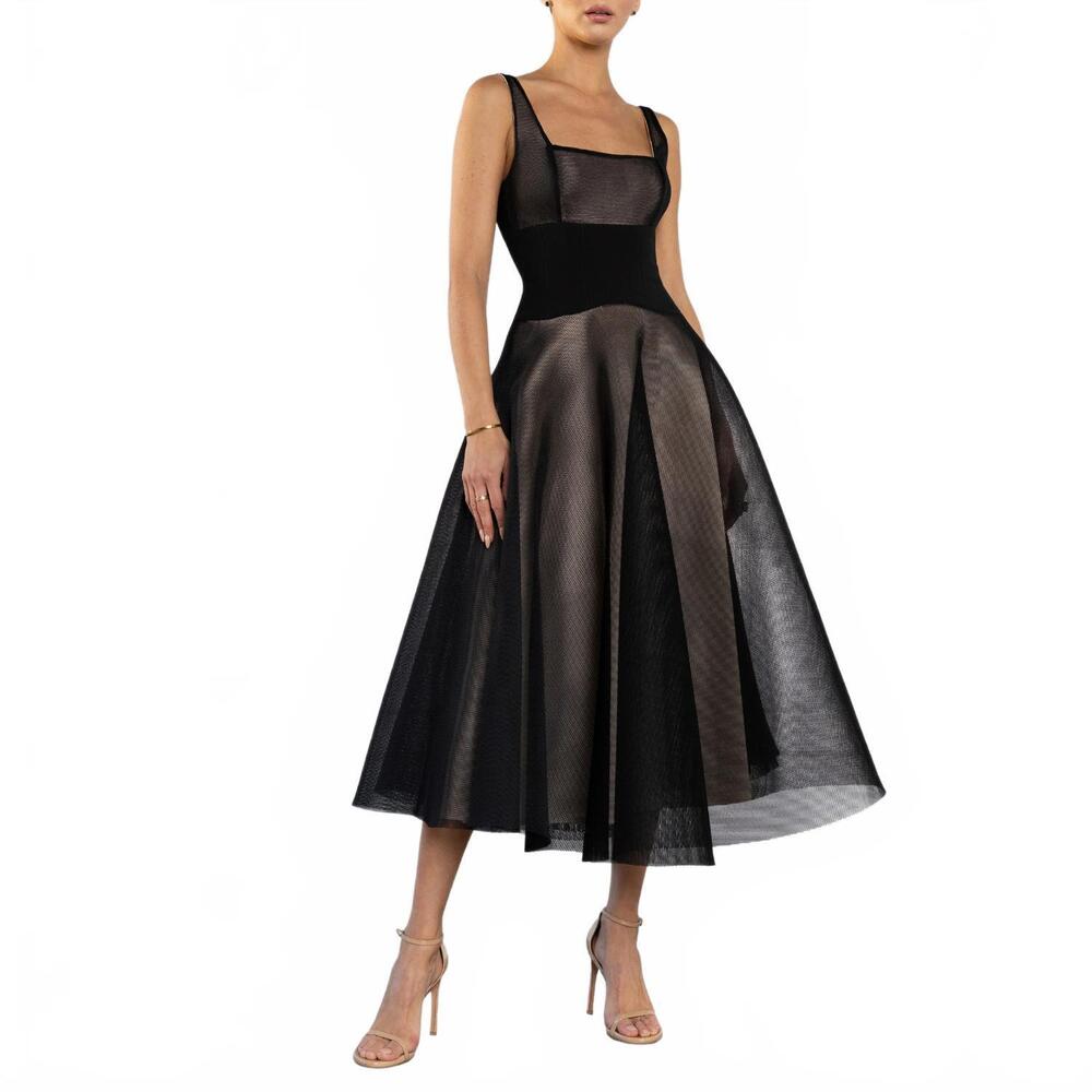 NEW BLACK HALO vivi midi dress in black
